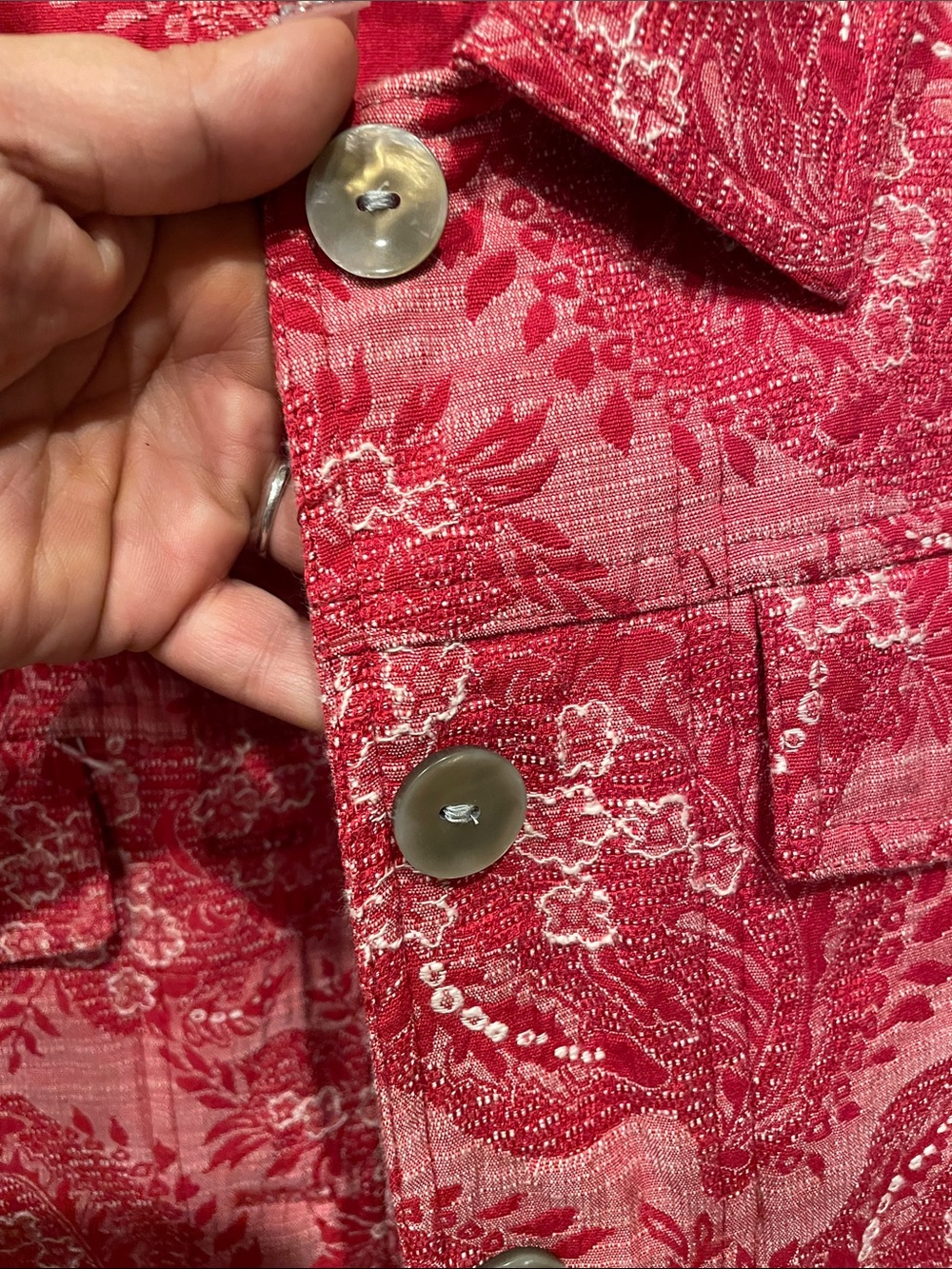 Rebecca Malone Pink-Red Paisley Button Front Blouse - Picture 6 of 7